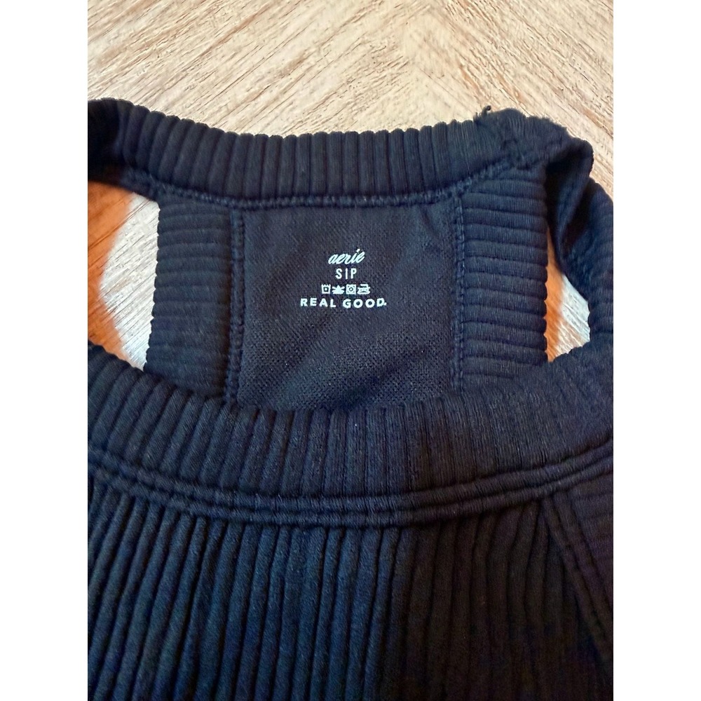 Aerie Black Ribbed Halter Crop Top Size S - Picture 3 of 5